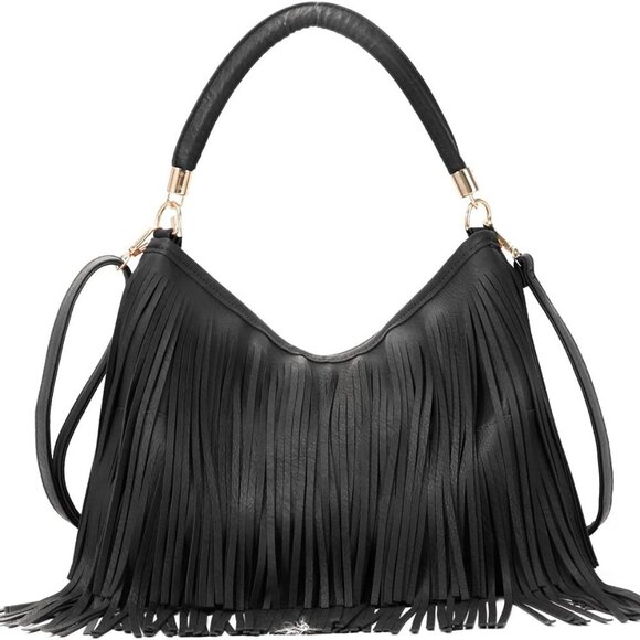 Fringe Shoulder Bag for Women Soft PU Leather Hobo Satchel Handbag Vintage Tasse